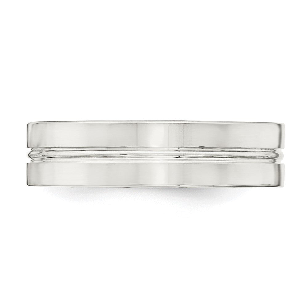 Sterling Silver 6mm Polished Flat Grooved Center Fancy Band