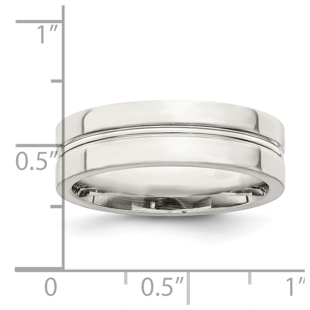 Sterling Silver 6mm Polished Flat Grooved Center Fancy Band