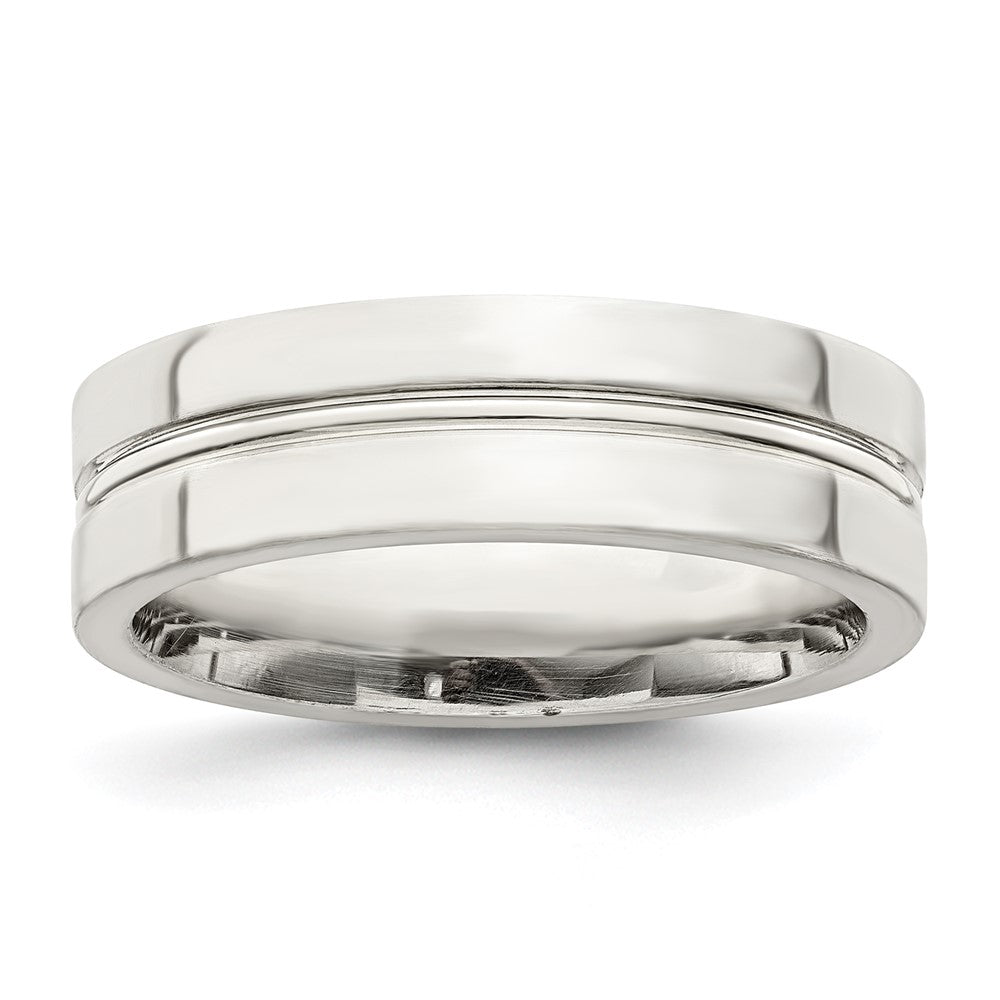 Sterling Silver 6mm Polished Flat Grooved Center Fancy Band