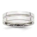 Sterling Silver 6mm Polished Flat Grooved Center Fancy Band