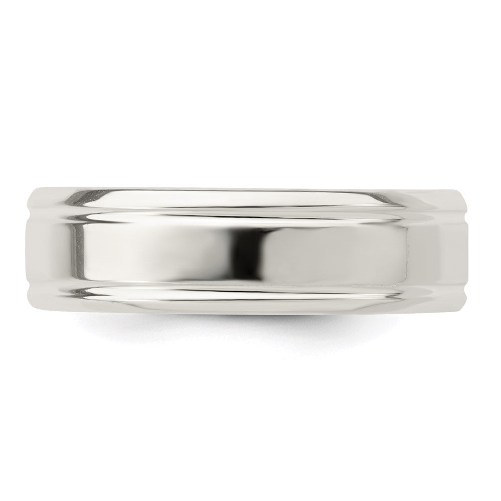 Sterling Silver 6mm Polished Flat Grooved Fancy Band