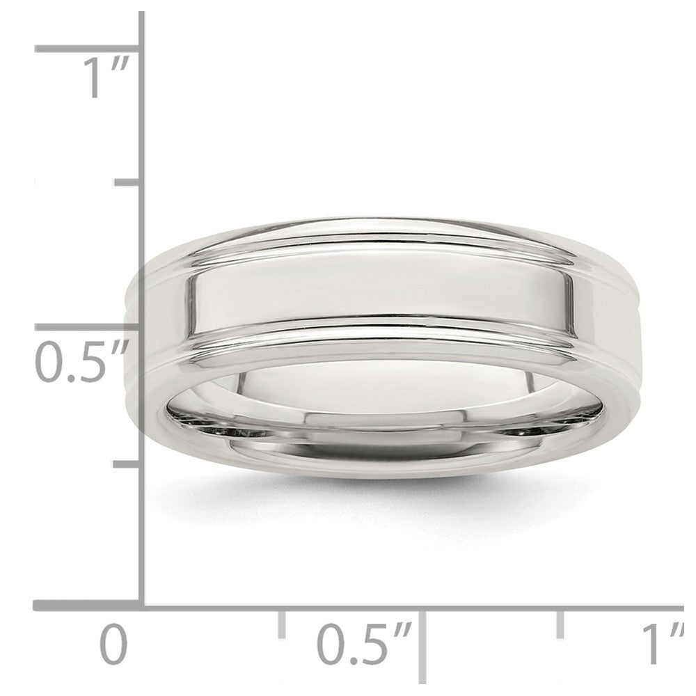 Sterling Silver 6mm Polished Flat Grooved Fancy Band