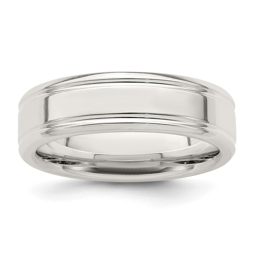 Sterling Silver 6mm Polished Flat Grooved Fancy Band