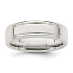 Sterling Silver 6mm Polished Flat Grooved Fancy Band