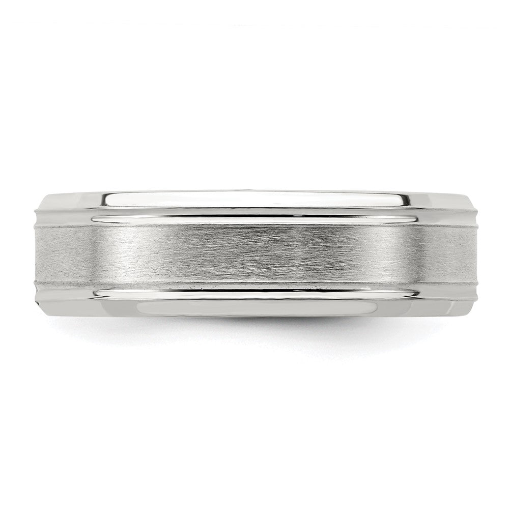 Sterling Silver 6mm Brushed Flat Grooved Fancy Band