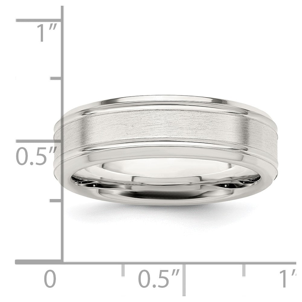 Sterling Silver 6mm Brushed Flat Grooved Fancy Band