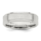 Sterling Silver 6mm Brushed Flat Grooved Fancy Band