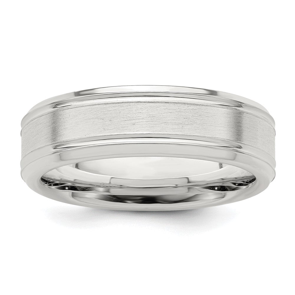 Sterling Silver 6mm Brushed Flat Grooved Fancy Band