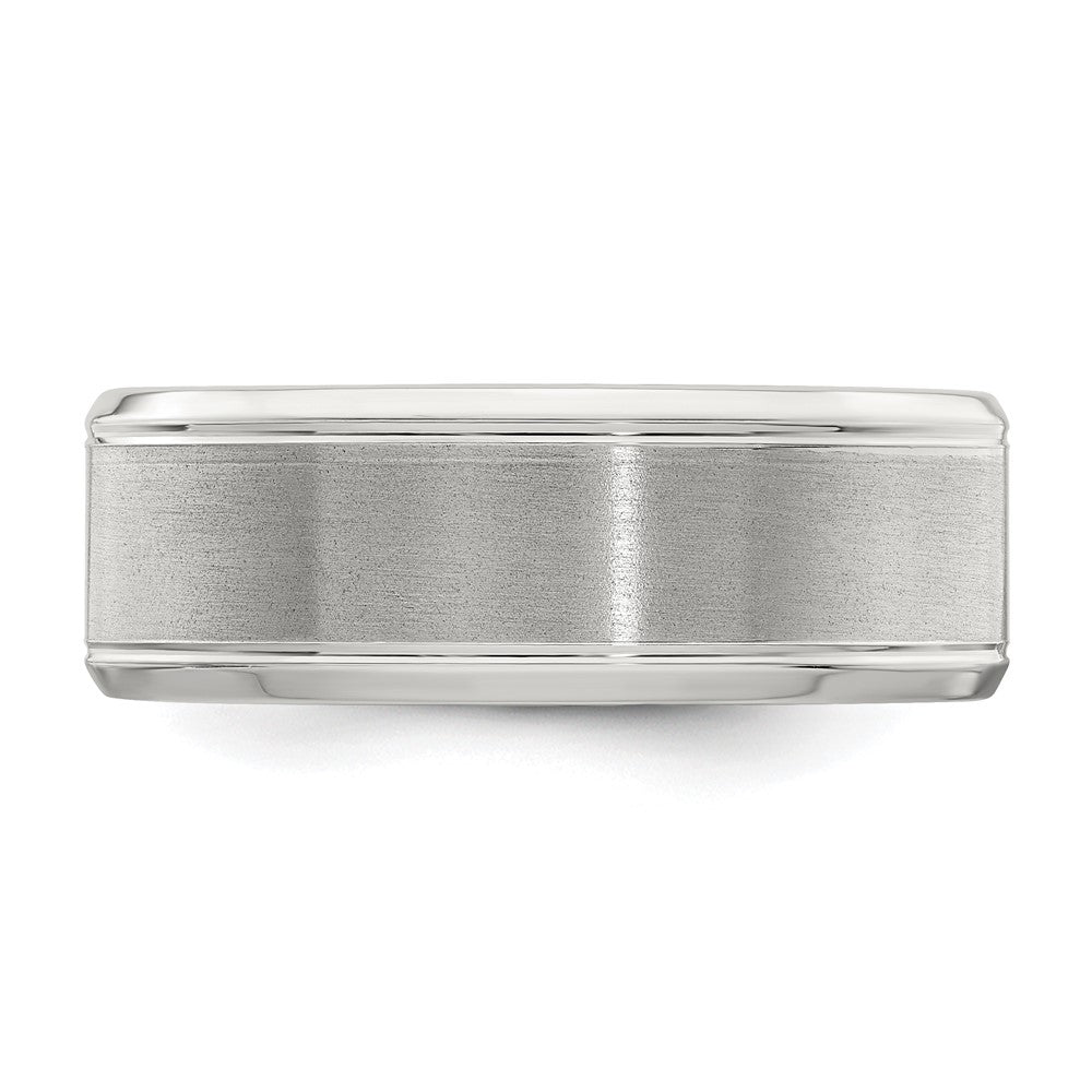 Sterling Silver Rhodium-plated 8mm Brushed Fancy Band