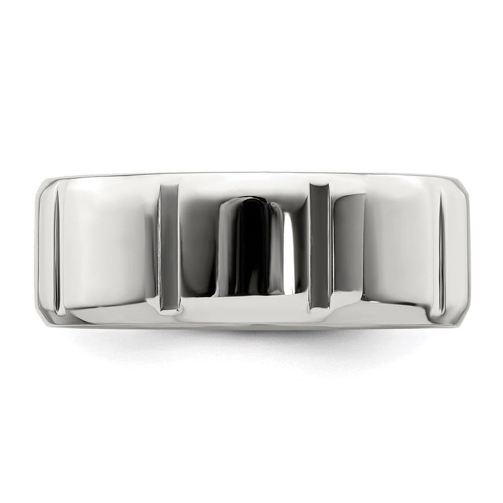 Sterling Silver 8mm Polished Flat Notched Beveled Edge Fancy Band