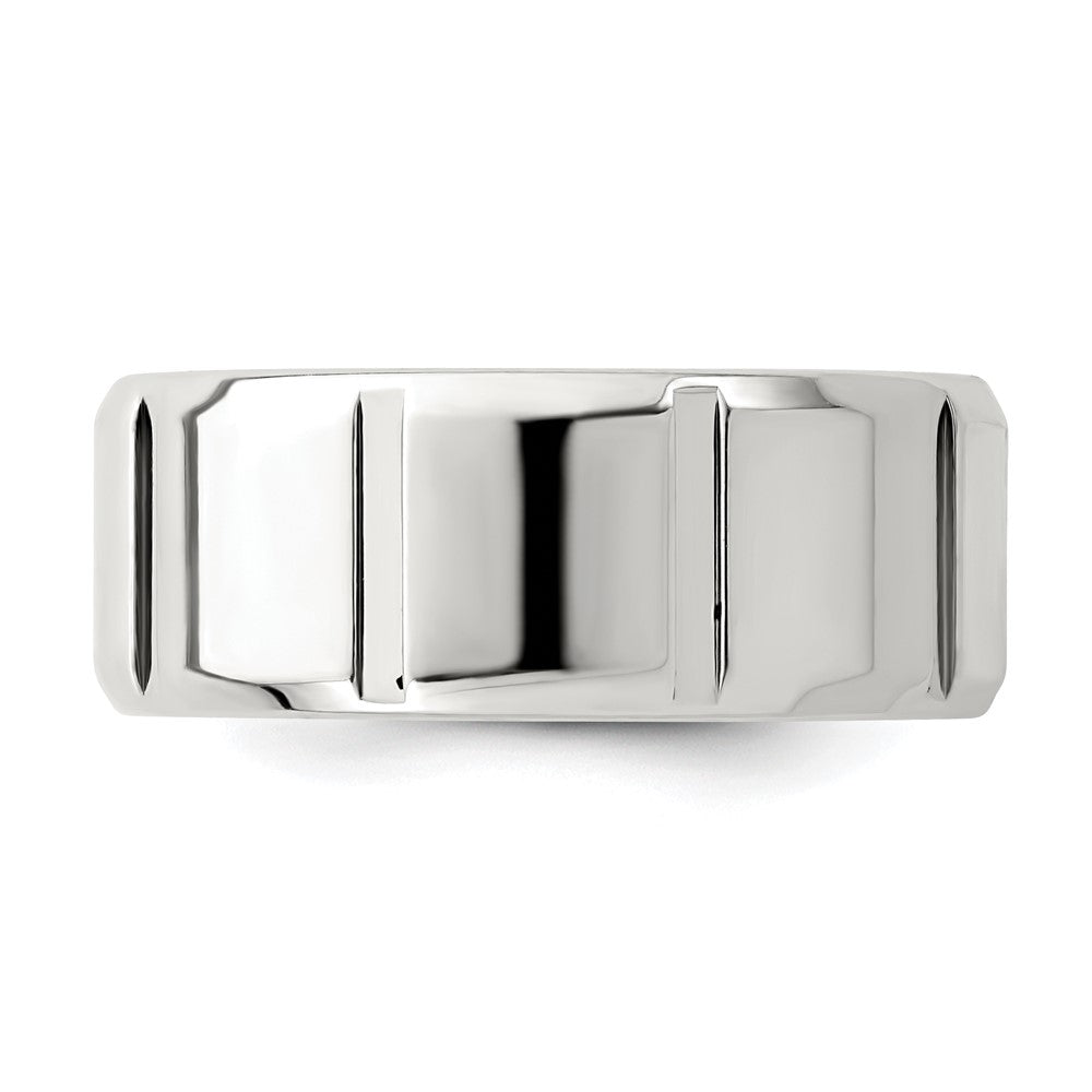 Sterling Silver 8mm Polished Flat Notched Beveled Edge Fancy Band