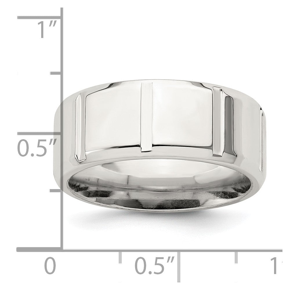 Sterling Silver 8mm Polished Flat Notched Beveled Edge Fancy Band