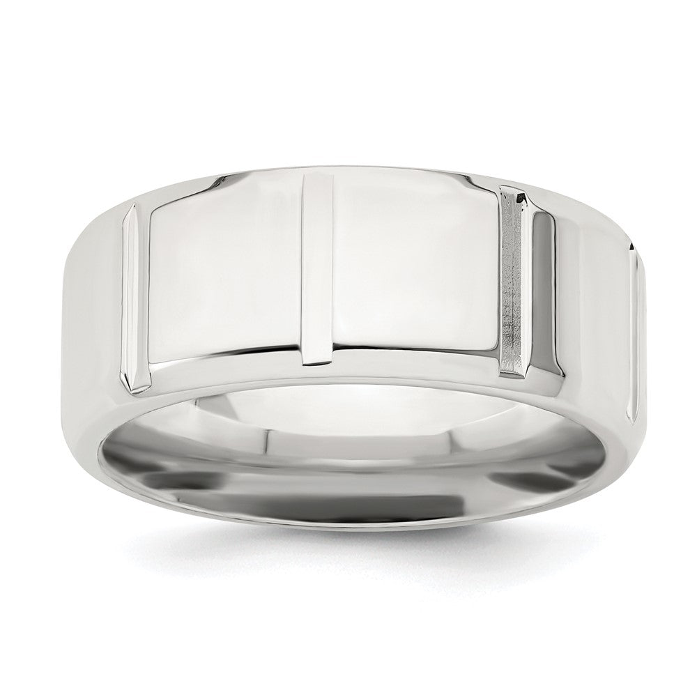 Sterling Silver 8mm Polished Flat Notched Beveled Edge Fancy Band