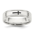 Sterling Silver 6mm Enamel Cross Fancy Band