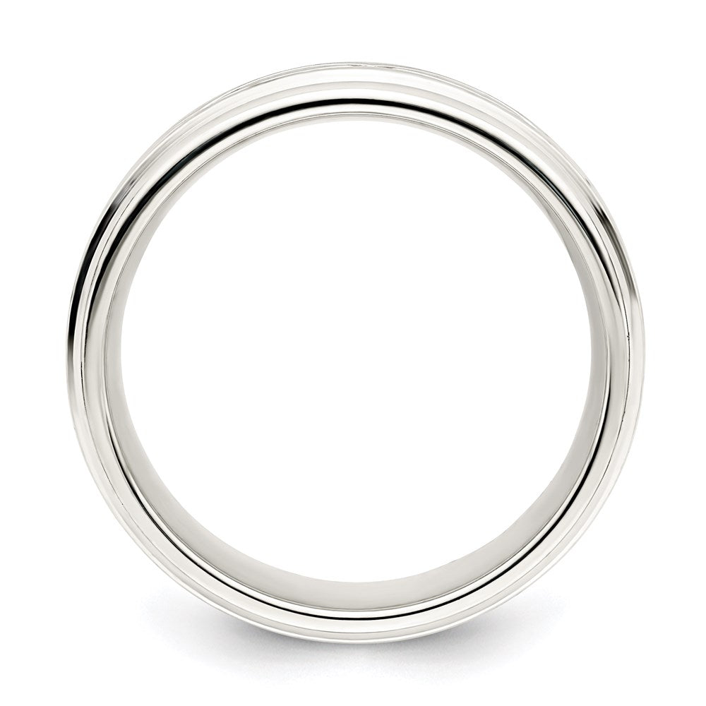 Sterling Silver 7mm Polished Flat Intertwined Design Beveled Edge Fancy Band