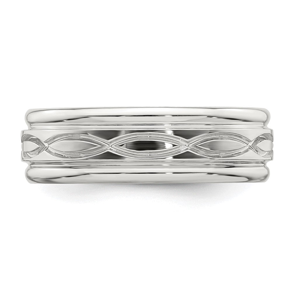 Sterling Silver 7mm Polished Flat Intertwined Design Beveled Edge Fancy Band