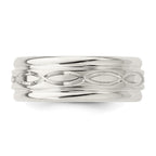 Sterling Silver 7mm Polished Flat Intertwined Design Beveled Edge Fancy Band