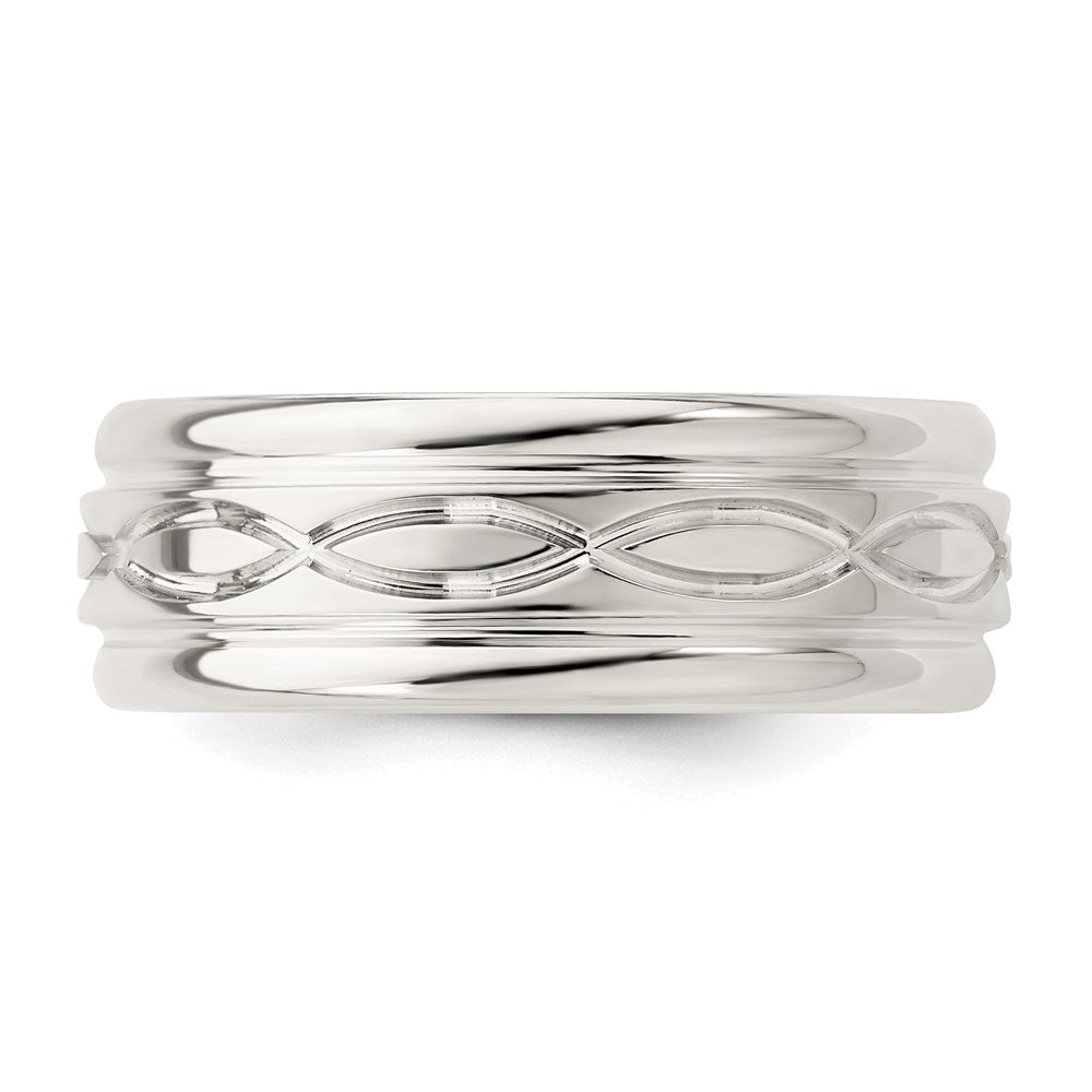 Sterling Silver 7mm Polished Flat Intertwined Design Beveled Edge Fancy Band