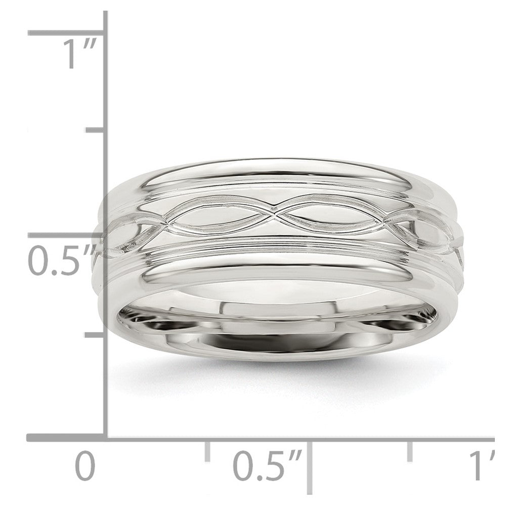 Sterling Silver 7mm Polished Flat Intertwined Design Beveled Edge Fancy Band