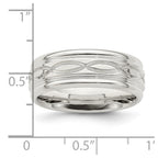 Sterling Silver 7mm Polished Flat Intertwined Design Beveled Edge Fancy Band