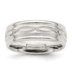 Sterling Silver 7mm Polished Flat Intertwined Design Beveled Edge Fancy Band