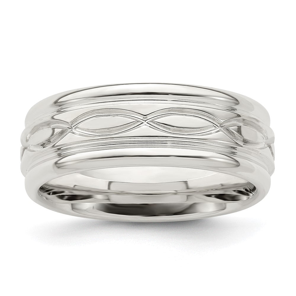 Sterling Silver 7mm Polished Flat Intertwined Design Beveled Edge Fancy Band