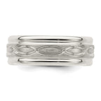 Sterling Silver 7mm Brushed Flat Intertwined Design Beveled Edge Fancy Band