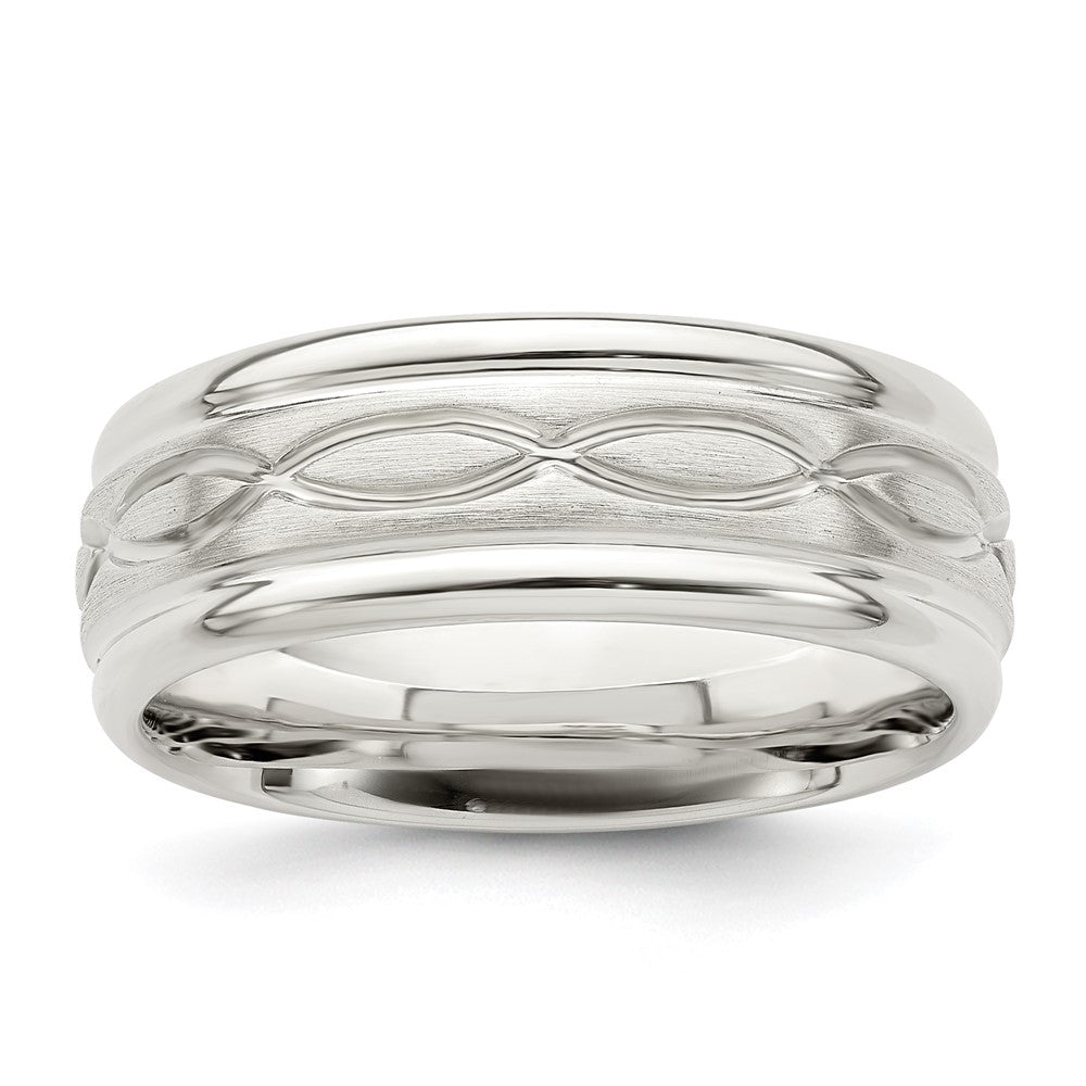 Sterling Silver 7mm Brushed Flat Intertwined Design Beveled Edge Fancy Band