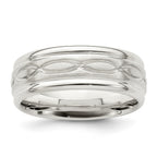 Sterling Silver 7mm Brushed Flat Intertwined Design Beveled Edge Fancy Band