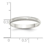 Sterling Silver Rhodium-plated 3mm Half Round Milgrain Band