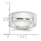 Sterling Silver 8mm Half Round Milgrain Band