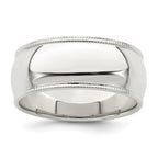 Sterling Silver 8mm Half Round Milgrain Band