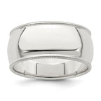 Sterling Silver 9mm Half Round Milgrain Band