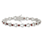Sterling Silver Rhodium-plated Garnet Heart Bracelet