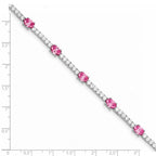 Sterling Silver Rhodium-plated 7inch Pink and Clear CZ Bracelet