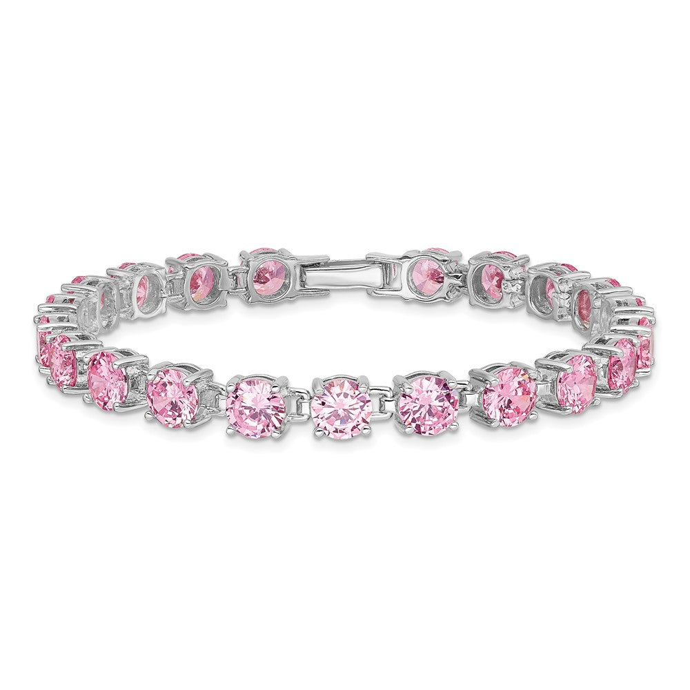 Sterling Silver Rhodium Plated Pink CZ 7 inch Tennis Bracelet