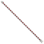 Sterling Silver Rhodium-plated Red Glass and CZ  7 inch Bracelet