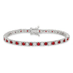 Sterling Silver Rhodium-plated Red Glass and CZ  7 inch Bracelet