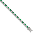 Sterling Silver Rhodium-plated Green Glass and CZ  7 inch Bracelet