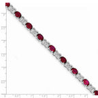 Sterling Silver Rhodium Plated 7inch Red CZ Bracelet