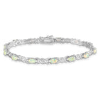 Sterling Silver Rhodium-plated White Created Opal and CZ 7.5inch Bracelet