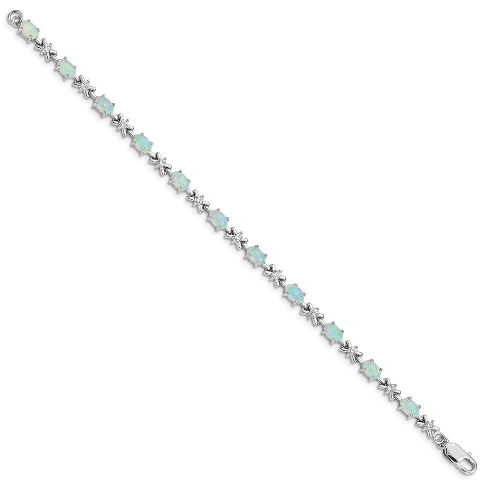 Sterling Silver Rhodium-plated CZ and Created Opal XO 7inch Bracelet