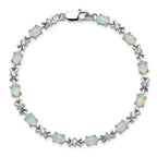 Sterling Silver Rhodium-plated CZ and Created Opal XO 7inch Bracelet