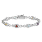 Sterling Silver 7in Rhod Plated Multicolored Gemstone Link Bracelet