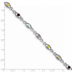 Sterling Silver 7in Rhod Plated Multicolored Gemstone Link Bracelet