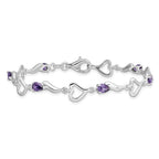 Sterling Silver Rhodium-plated Amethyst Polished Fancy Heart Bracelet