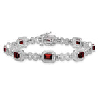 Sterling Silver Rhodium-plated Diamond & Garnet Bracelet