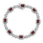 Sterling Silver Rhodium-plated Diamond & Garnet Bracelet