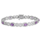 Sterling Silver Rhodium-plated Diamond & Amethyst Bracelet