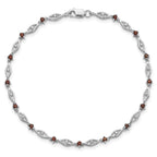 Sterling Silver Rhodium-plated Garnet Diamond Bracelet
